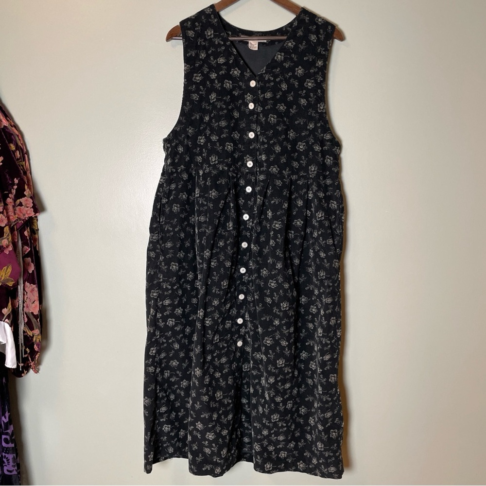 Smith & Hawken Dress size M Corduroy Floral Button Prairie 90’s VTG Cottagecore - Picture 2 of 10